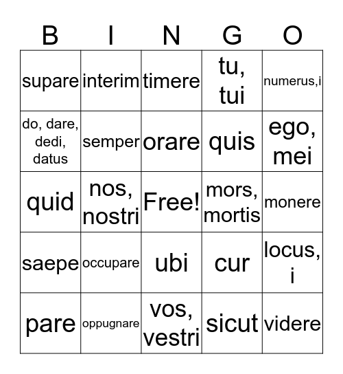 Latin REVIEW! Bingo Card