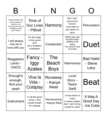 MUSIC MUSIC MUSIC Bingo Card