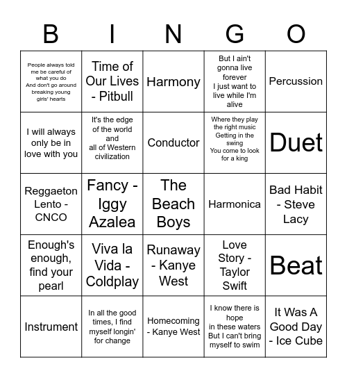 MUSIC MUSIC MUSIC Bingo Card