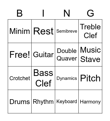 Music Words Bingo Card