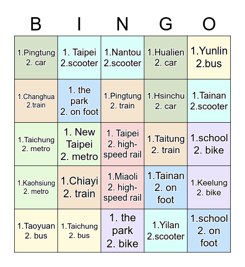 I go to ① by ② Bingo Card