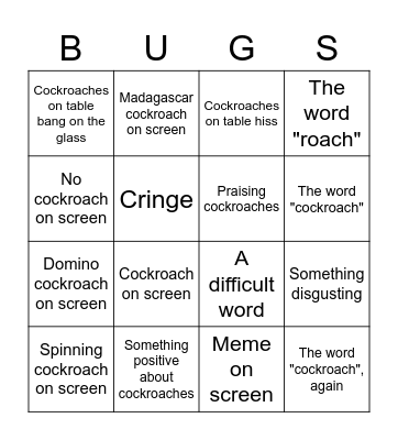 Cockroach bingo Card