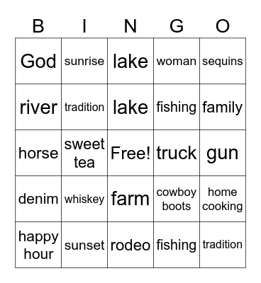 Country Music Bingo Card