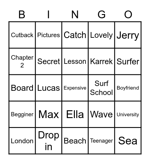 The Secret Beach Bingo Card