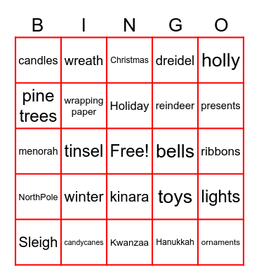 December Vocabulary Words Bingo Card