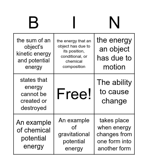 Unit 2 L1 Vocabulary Bingo Card
