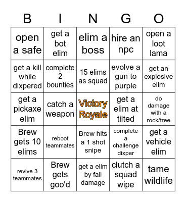 Fortnite Bingo Card