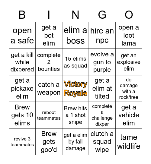 Fortnite Bingo Card