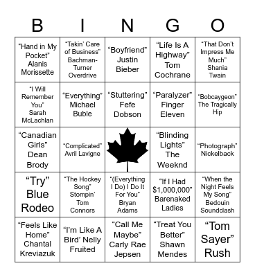 Made in Canada Bingo Card
