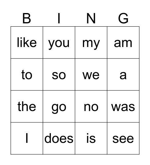 Fall Sight Word Bingo Card