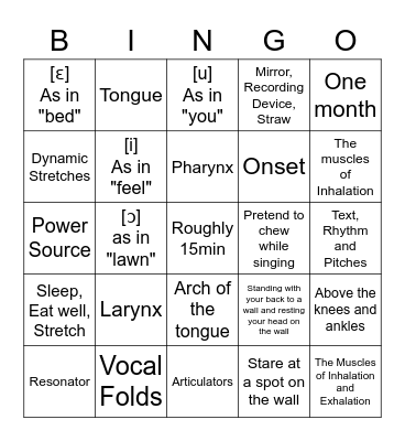 Class Voice Bingo Card