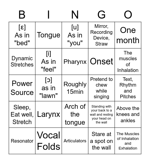 Class Voice Bingo Card