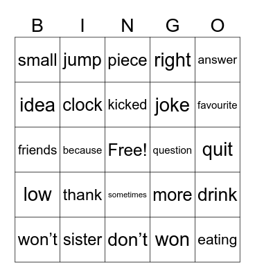 Week 6 - Lesson 1 Bingo Card
