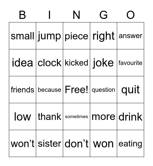Week 6 - Lesson 1 Bingo Card