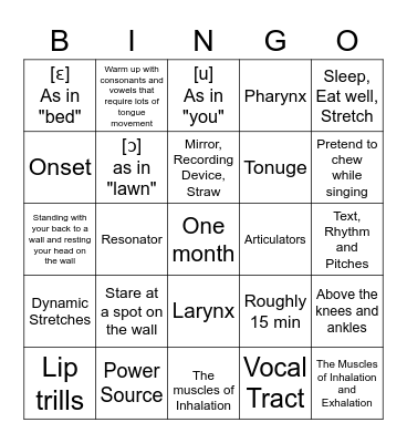 Class Voice Bingo Card