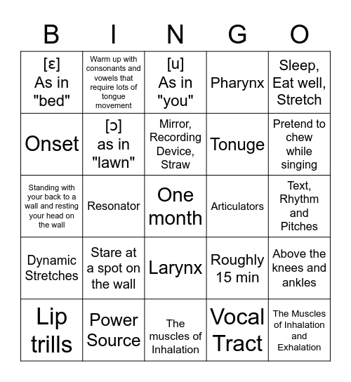 Class Voice Bingo Card