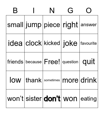 Week 6 - Lesson 1 Bingo Card