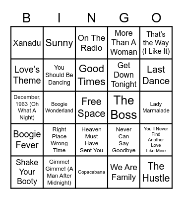 Disco Bingo Card