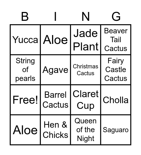 Cactus & Succulent Bingo Card