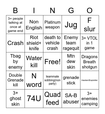 MW2 bingo Card