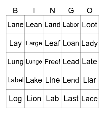 /L/ Sound Bingo Card