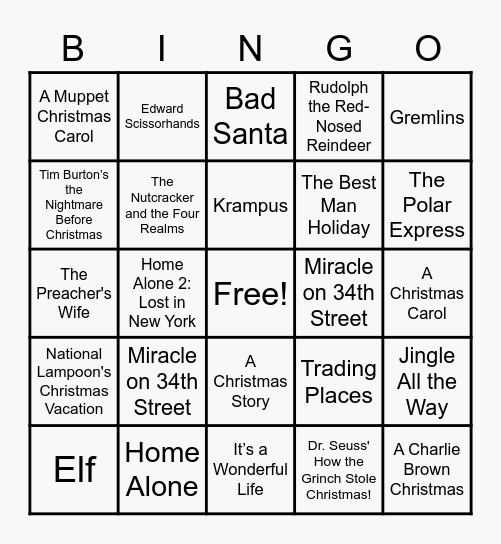 Holiday Bingo Card