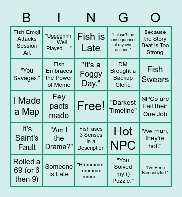 Fishy Bingo Card