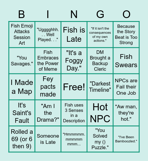 Fishy Bingo Card