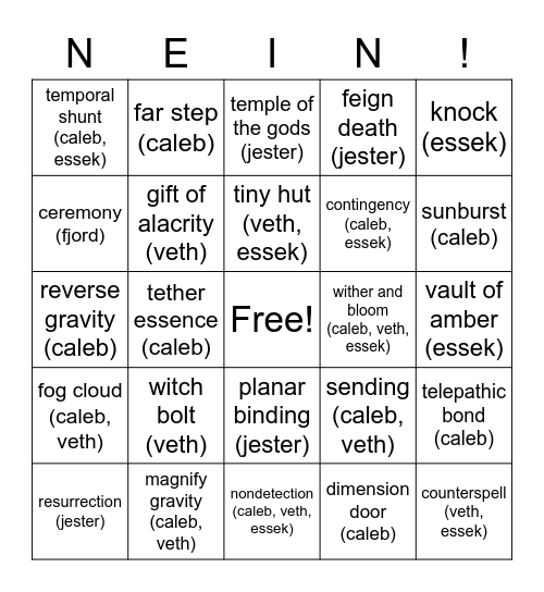 M9 New Spells And Features!!! Bingo Card