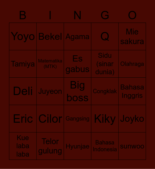 Jongwon Bingo Card
