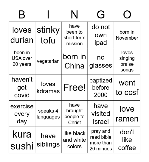 get to know your members Bingo Card