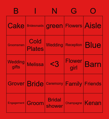 Melissa’s bridal shower Bingo Card