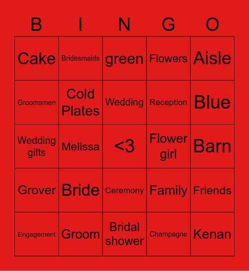 Melissa’s bridal shower Bingo Card