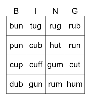 U-words Bingo Card