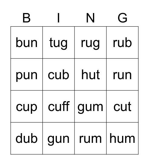 U-words Bingo Card