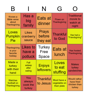 Thanks & Giving Bingo Card