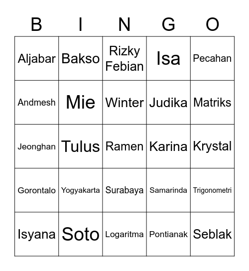 Untitled Bingo Card