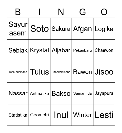 SOOJUNGcoeur Bingo Card