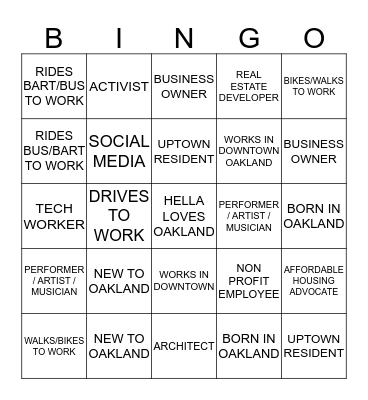 UPTOWN TECONOMIC FORUM Bingo Card