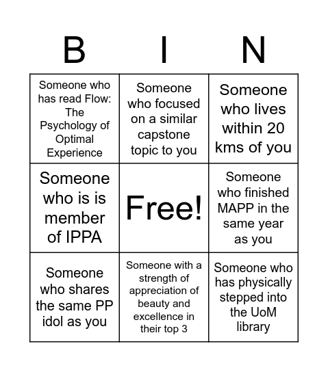 Connections Bingo Card