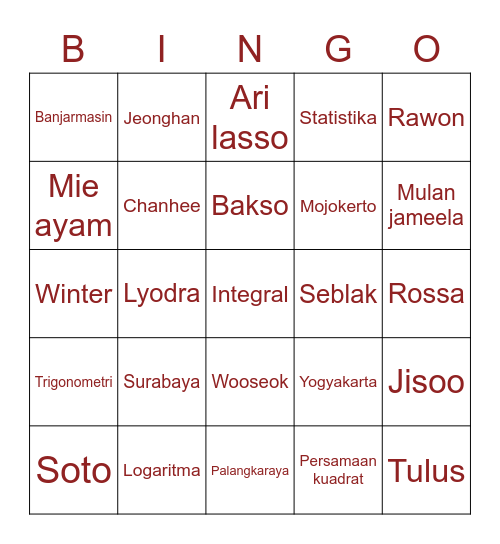 Punya Ucokie Bingo Card
