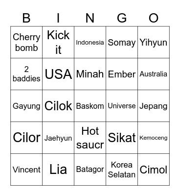 Yiyi’s Bingo Card