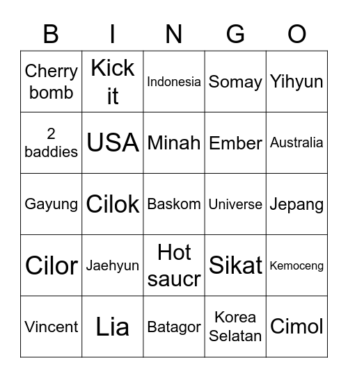Yiyi’s Bingo Card