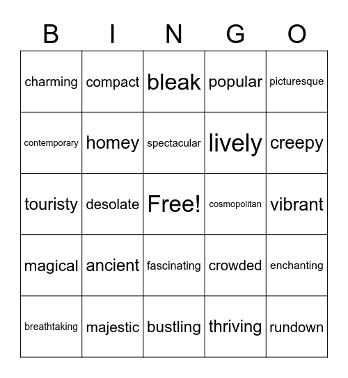 Adjectives for Places Bingo Card