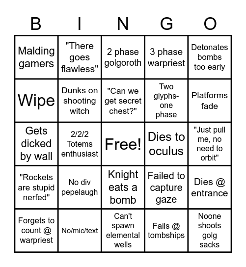 King's Fall LFG Bingo Card