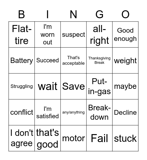 Unit 13 Bingo Card