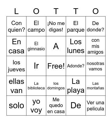 Realidades 1 Cap.4A Bingo Card