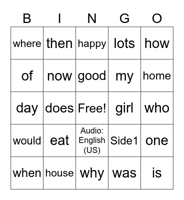 2G Bingo Card