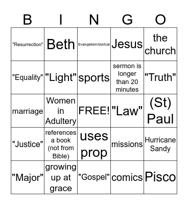 Sermon Bingo Card