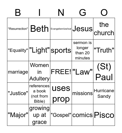 Sermon Bingo Card